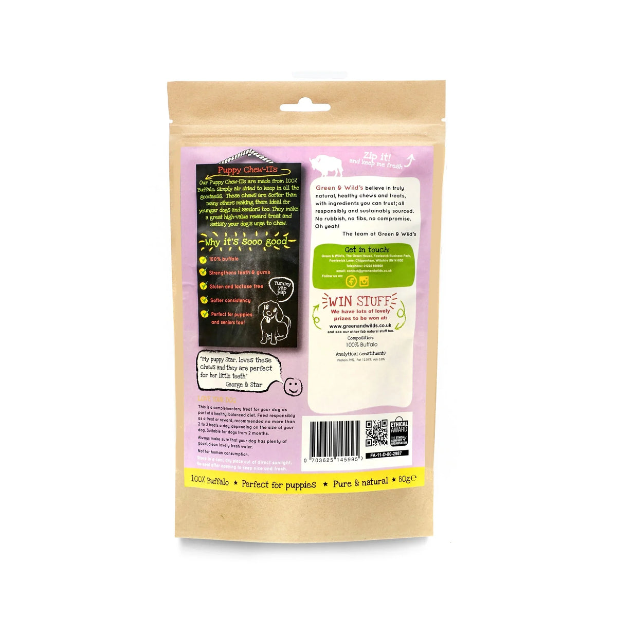 Green & Wilds Puppy Chew-Its Buffalo Sticks