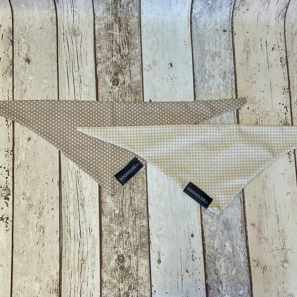 Taupe Gingham & Star Dog Bandana