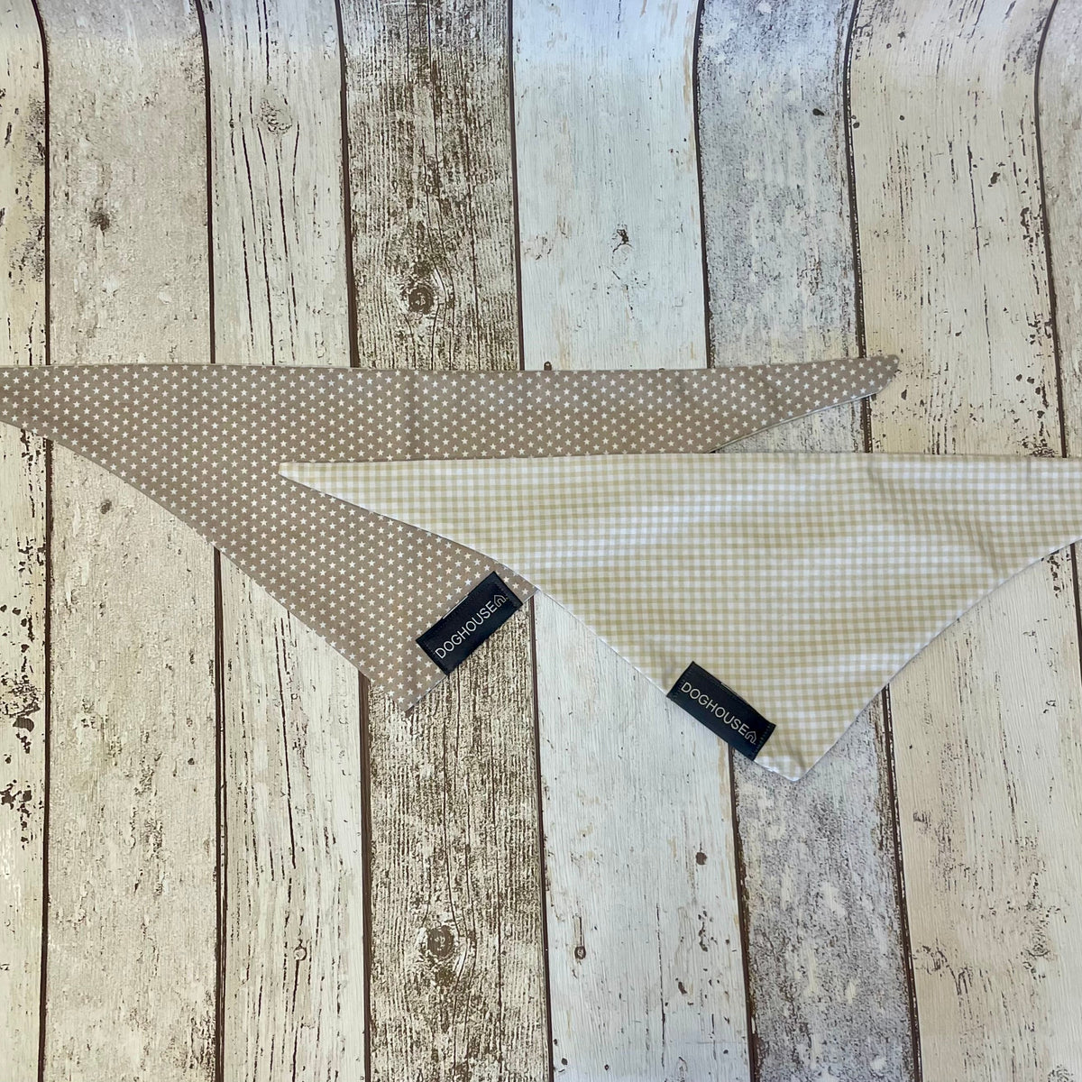 Taupe Gingham & Star Dog Bandana