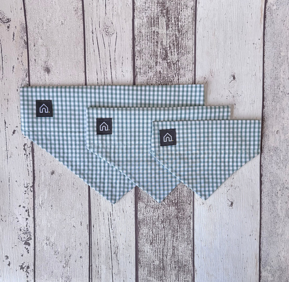 Pawliora Sage Green Gingham Slip-on Bandana