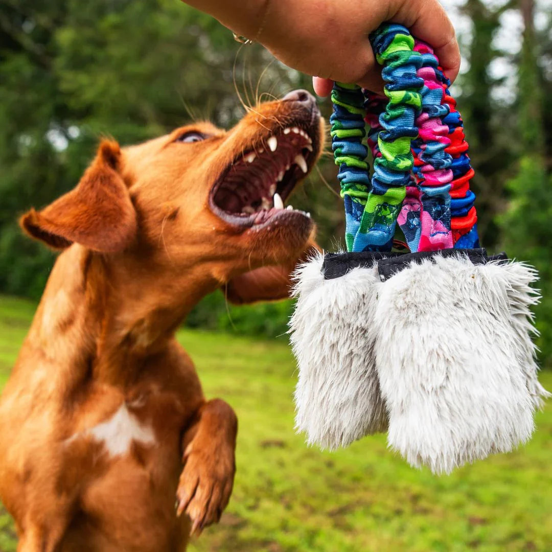 Faux Fur Pocket Bungee Squeaker for Dogs by Tug-e-Nuff