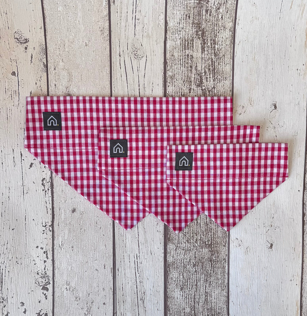 Pawliora Cherry Red Gingham Slip-on Bandana