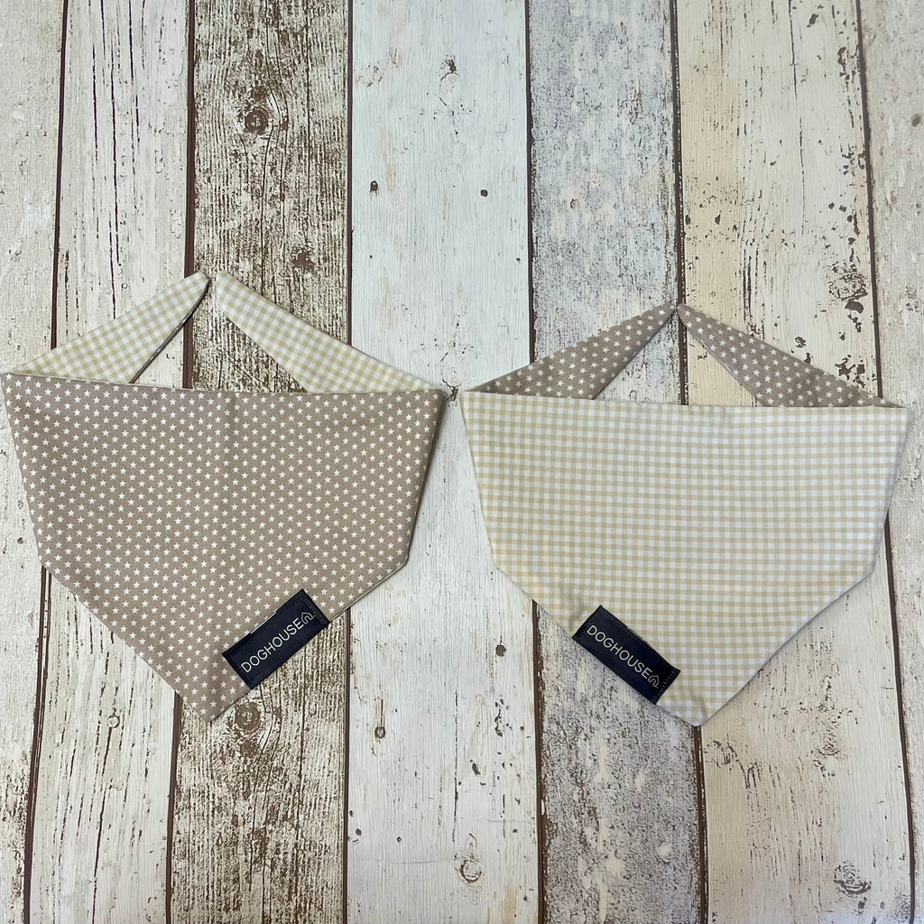 Taupe Gingham & Star Dog Bandana