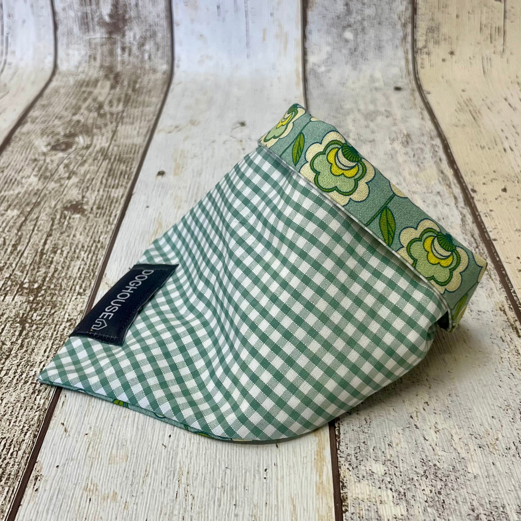 Green Retro Flower & Gingham Dog Bandana