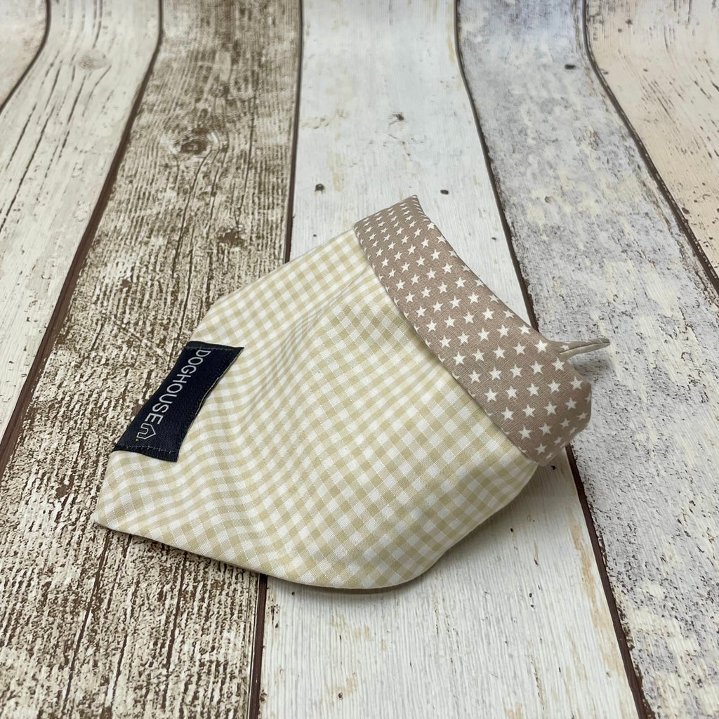 Taupe Gingham & Star Dog Bandana