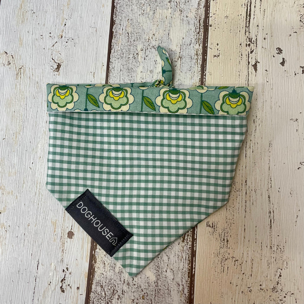 Green Retro Flower & Gingham Dog Bandana