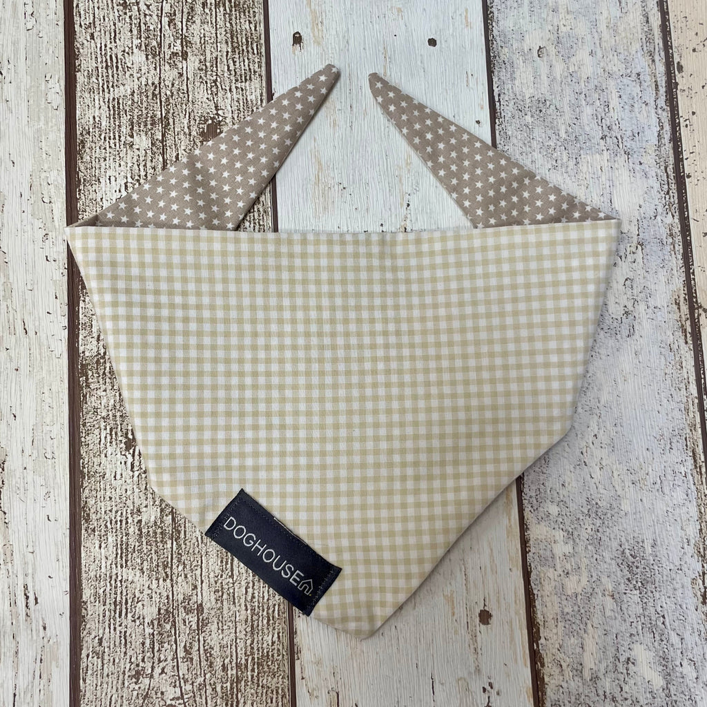 Taupe Gingham & Star Dog Bandana