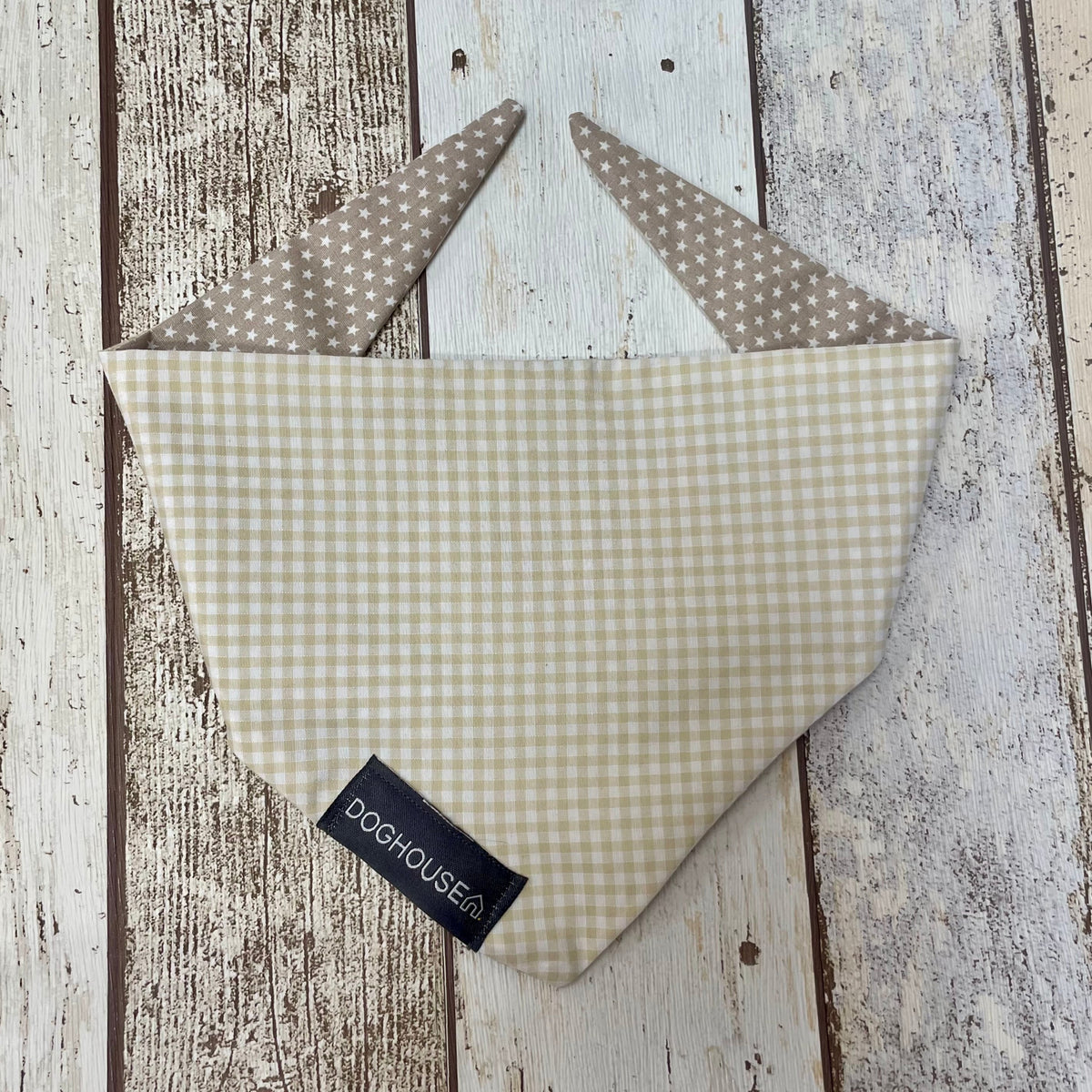 Taupe Gingham & Star Dog Bandana