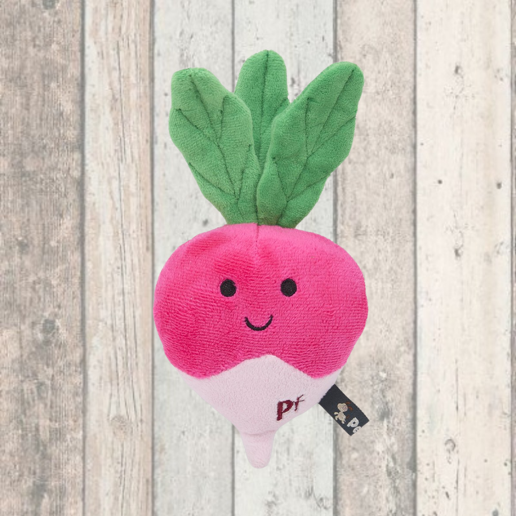 Foodie Faces Reuben Radish Plush Dog Toy