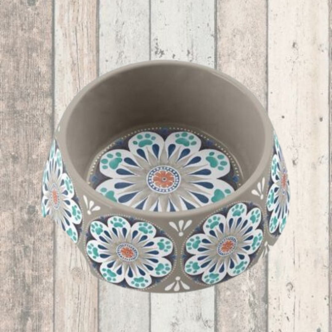 Carmel Grey Medallion Melamine Pet Bowl