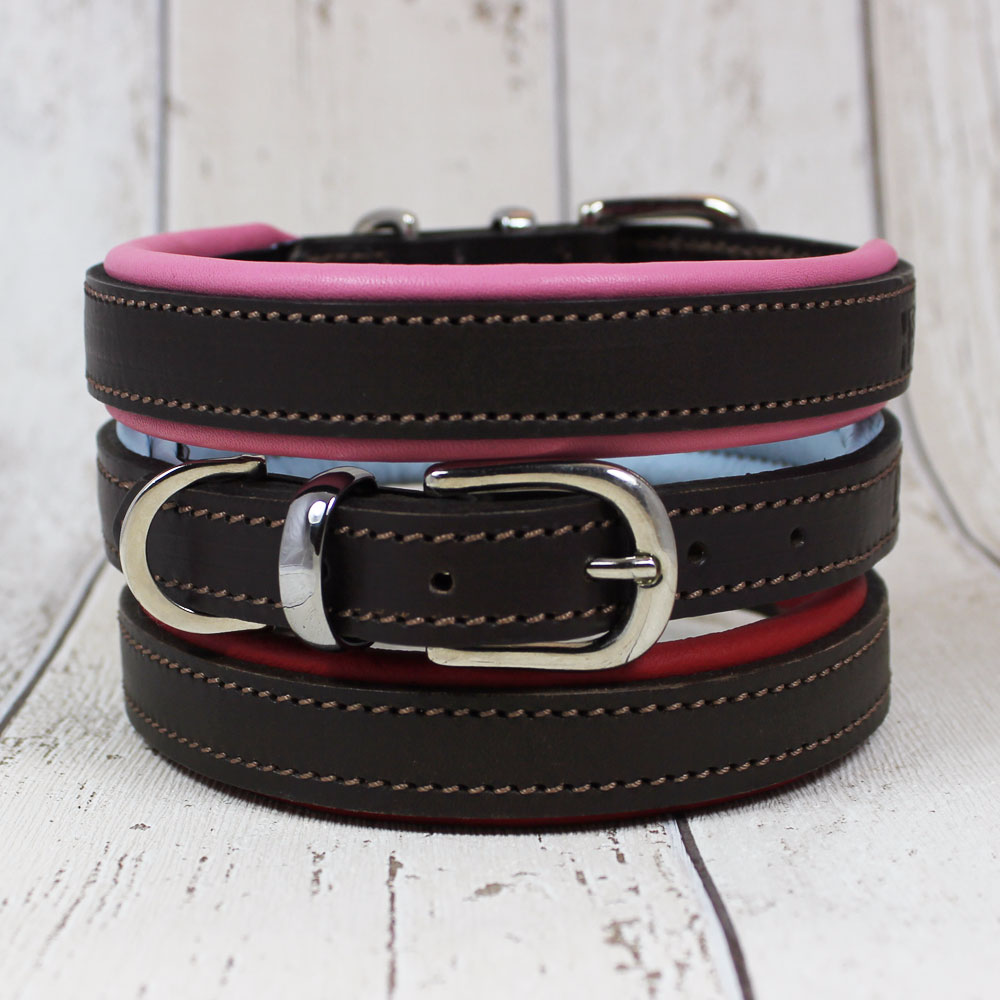 D&H Padded Pastel Real Leather Dog Collar